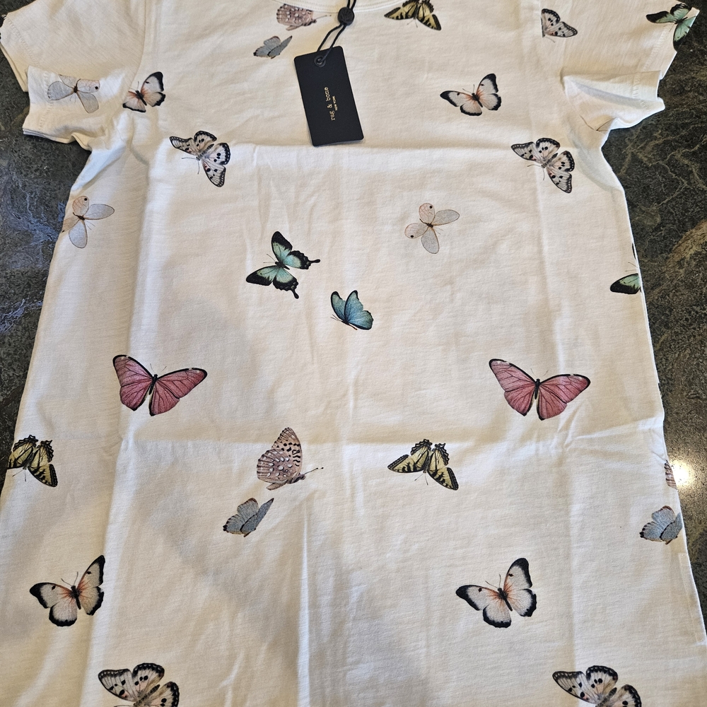 Rag & Bone All Over Ozzy Butterfly Tee Ivory and Blue Tee - Picture 5 of 10